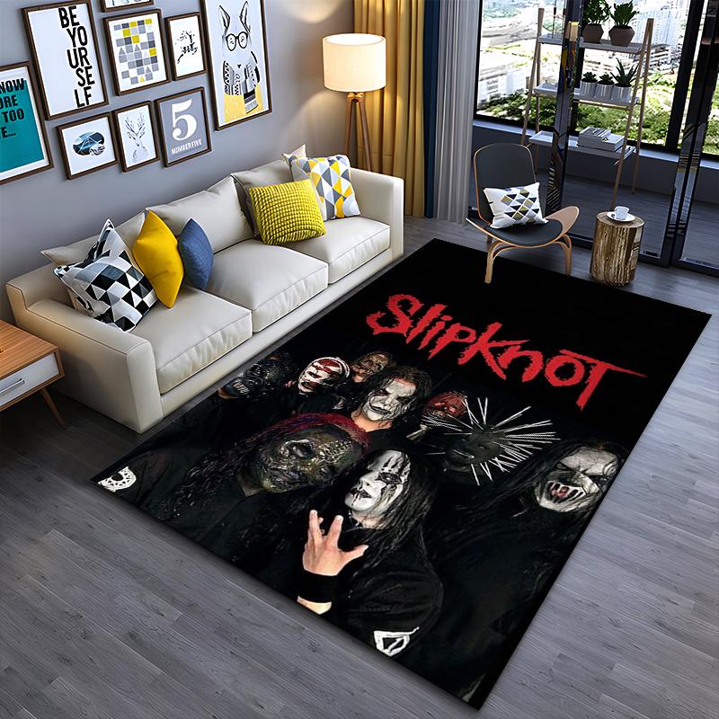 Area Rug, Slipknot Band Members Masks Red Logo Nu Metal Group Photo Print, Man Cave Decor, Non-Slip Mat