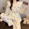 Women's Cartoon Lace Peter Pan Collar Cotton Pajamas - Long Sleeve, Spring/Fall, Winter Style