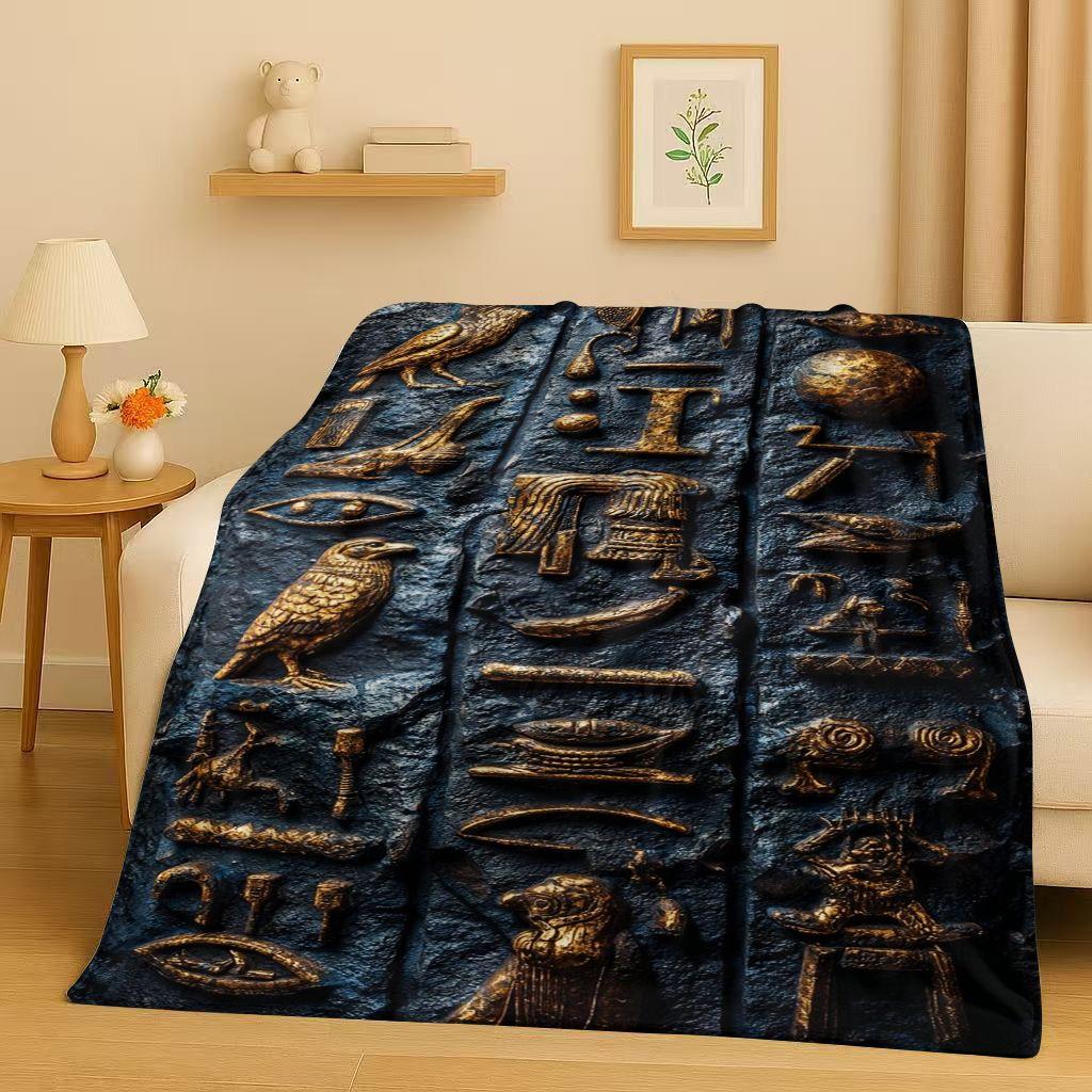 3D Ancient Egypt Pictographic Eye of Horus Flannel Blanket,Ultra Soft Warm Plush Throw for Home Bedroom Bed Sofa Cover Office