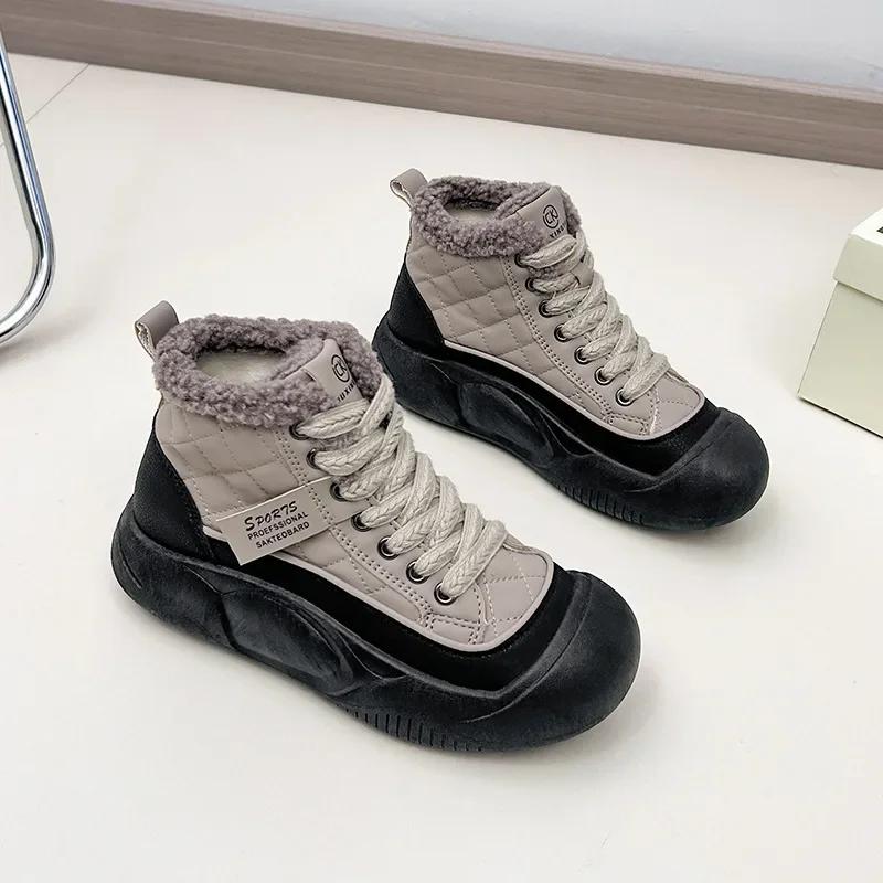 Women's 2024 New Winter Sports Snow Boots High Top Shoes   Plush Cotton Shoes Lace Up Thick Sole Anti Slip Warm Cold Proof Outdoor Boots