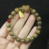 Green Sandalwood Old-Style Bead Bracelet with Gourd & Fortune Pendant Forest Style Gift