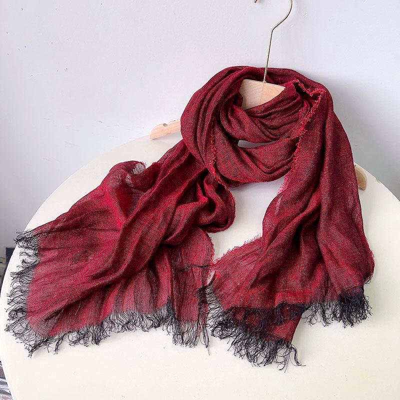 Japanese Linen Scarf Hemp Gray Effect Couple Scarf Literary Thin Extended Shawl Solid Color High-End Silk Scarf Female New