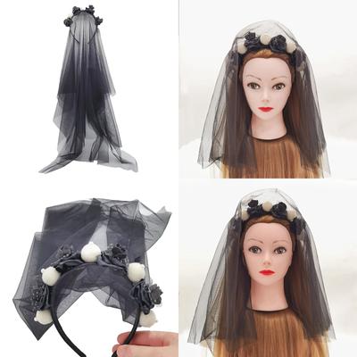 Zabawna różana opaska na głowę Ghosted Bride Veil Bride Cosplay kostium nakrycia głowy akcesoria do włosów kostium