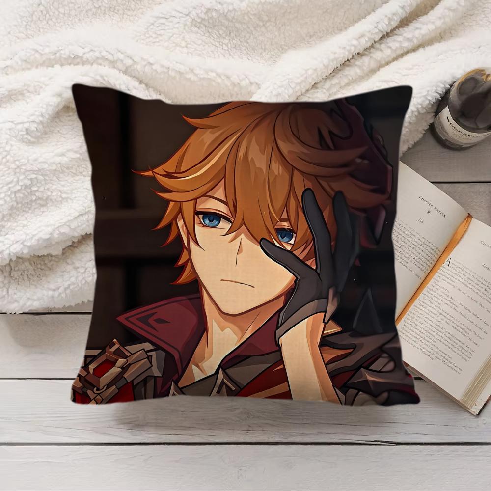 Tartaglia Genshin Impact Cute Cushion Cover Silky Short Plush Invisible Zipper Dustproof Sofa Pillow Case For Home Decor