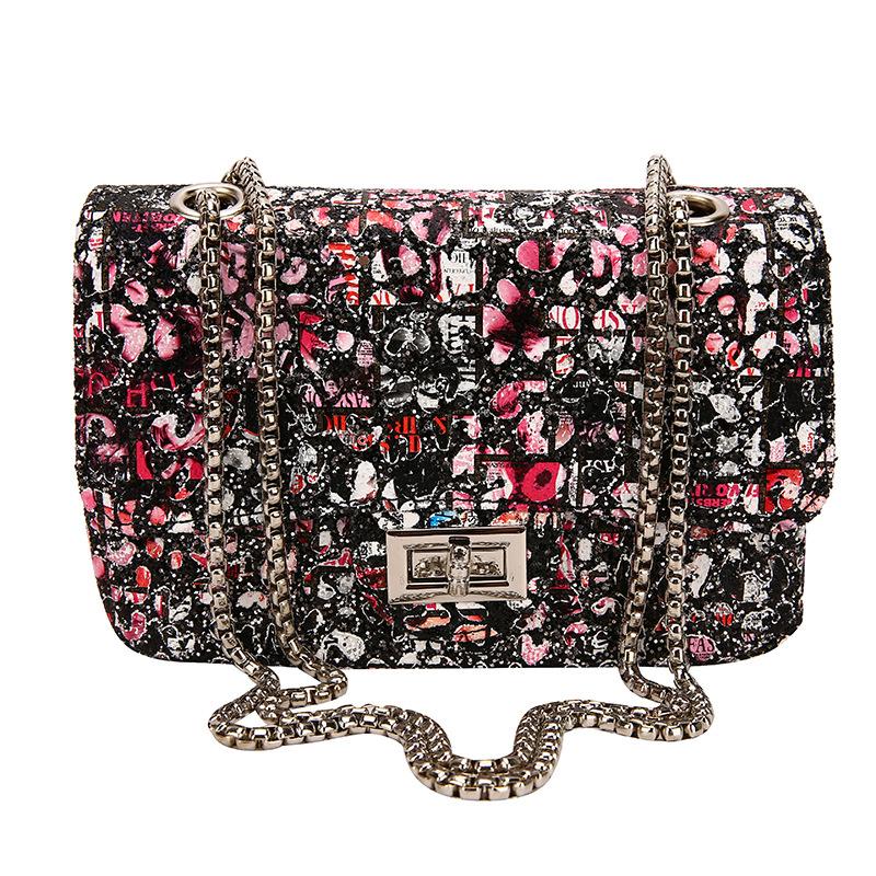 This Year's Popular Bag New 2025 European and American Fashion Wave Graffiti Shoulder Bag Women's Retro Chain Small Square Bag Pu
