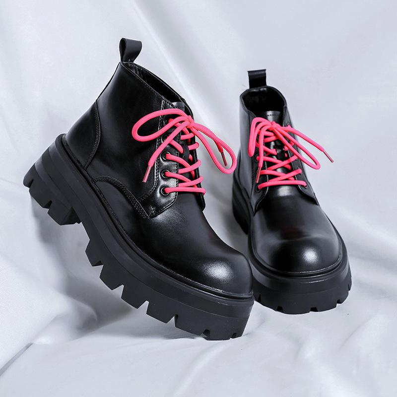 2024 men's shoes spring and autumn casual leather boots platform explosion Internet celebrity men's mid-top leather shoes Martin boots 9155-R