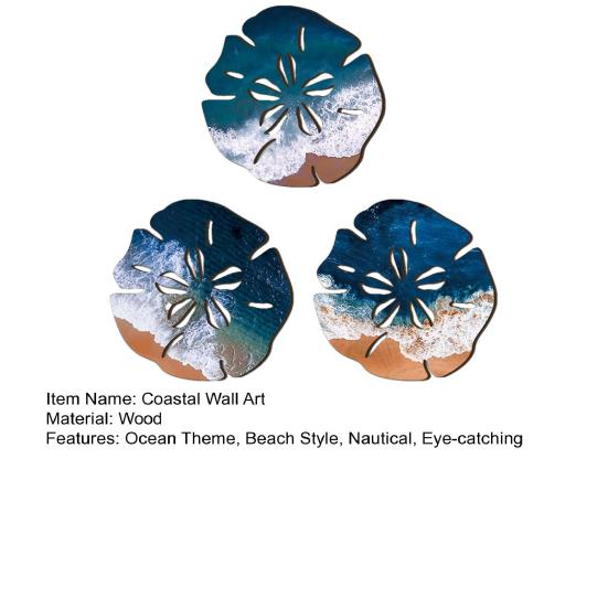 3 Pcs Summer Coastal Wall Decor, Beach Ocean Wave Wall Art, Rustic Wood Carving Nautical Ornament for Bedroom Home Decor