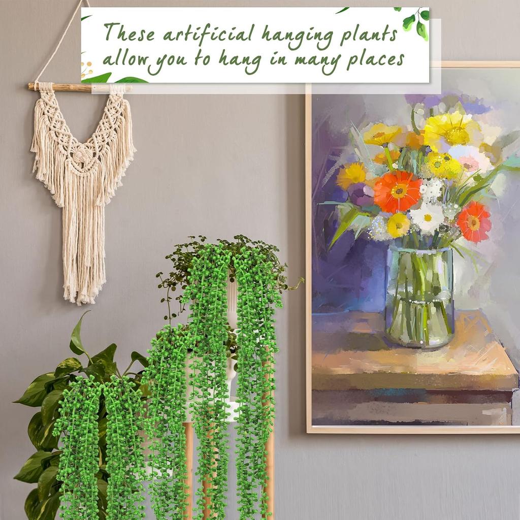 Artificial Succulents Bulk Hanging Plants 24 Inches Large Fake String of Pearls Fake Plants Faux Plants Wall Greenery Decor for Home Garden Indoor