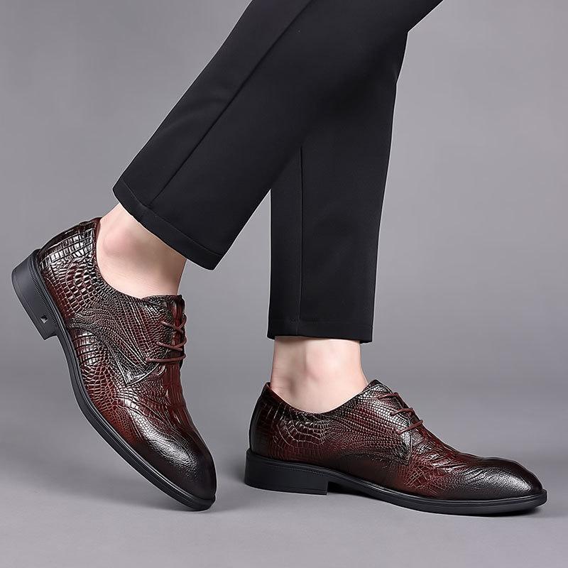 Sale New First-layer Cowhide Men's Leather Shoes Daily Lace-up Business Dress Men's Shoes Genuine Leather Alligator Pattern Leather Shoes