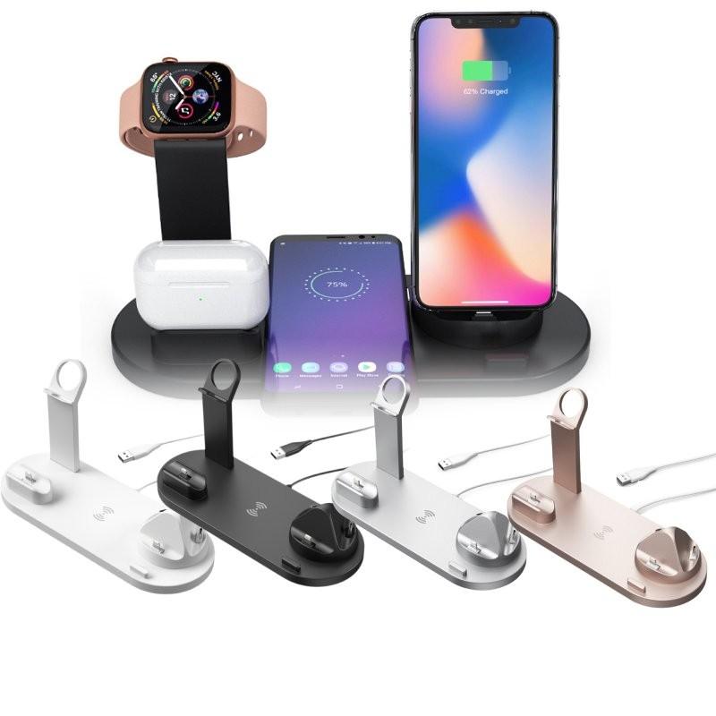 New Wireless Charger 15w Three In One Rotating Socket For Phone Headphones And Watch In Black White Silver Rose Gold