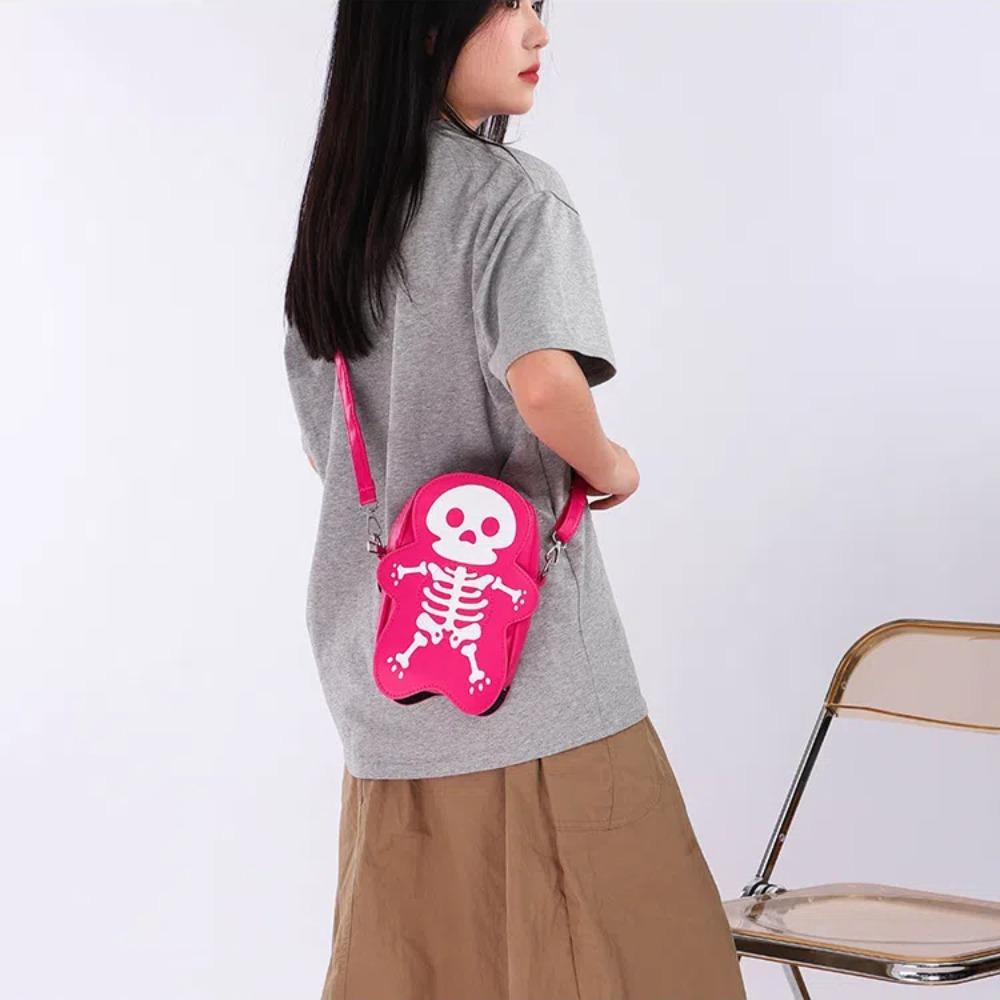 3D Skeleton Shoulder Bag PU Leather Cute Ghost Purse Creative Halloween Crossbody Bag  Party