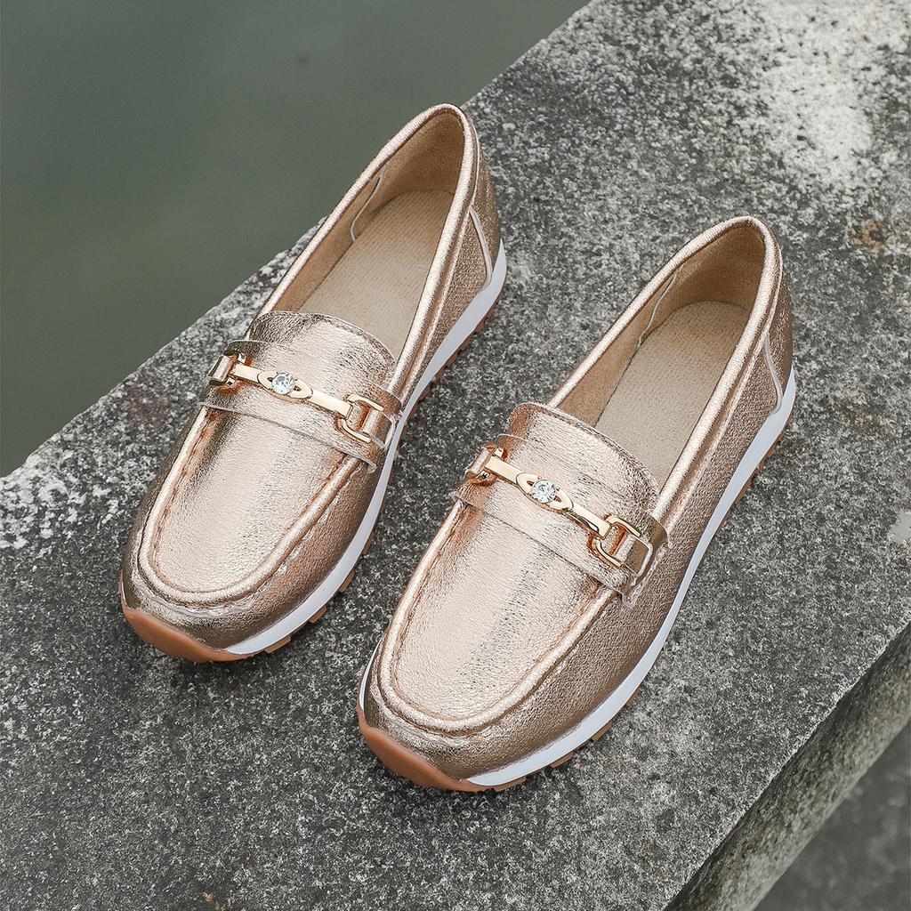 Gold Silver Soft Leather Women Flats Fashion Casual Platform Shoes Woman Slip On Flat Sneakers Ladies Loafers Plus Size 43