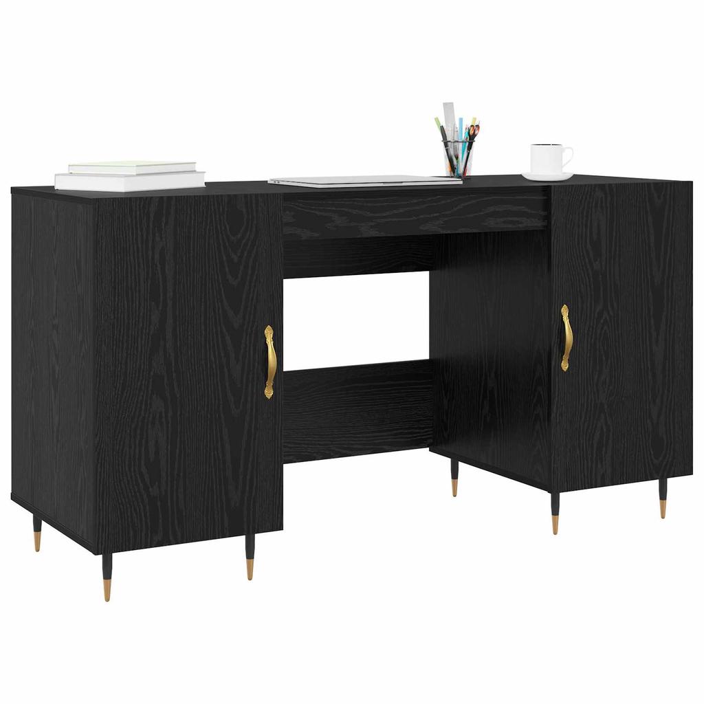 Desk with Shelf Black Oak Effect 140 x 50 x 75 cm