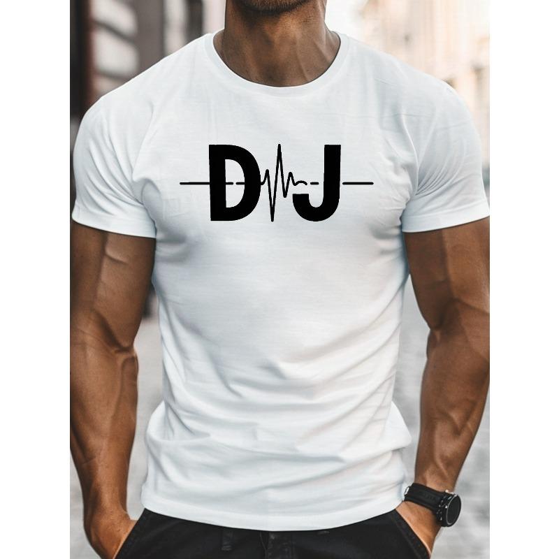 European sizes Men's Summer Casual T-shirt - 'DJ' & ECG Pattern Short Sleeve Crew Neck Lightweight Versatile Tees As Gift