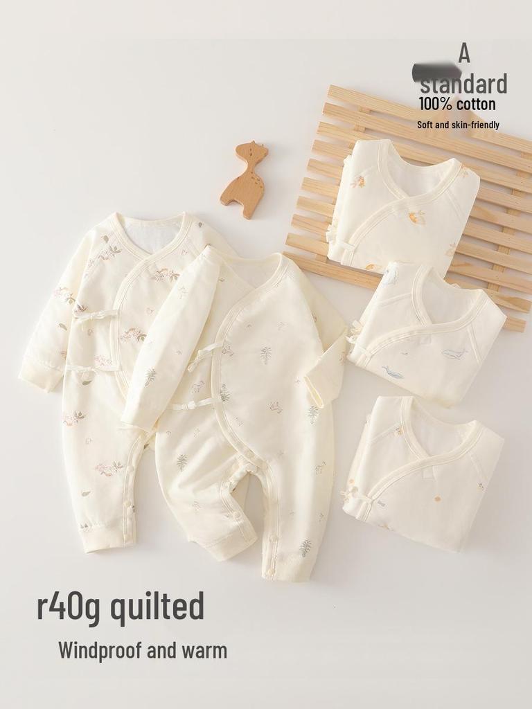 Warm Quilted Infant Romper - Class A 40g Cotton, Newborn Autumn/Winter Wear