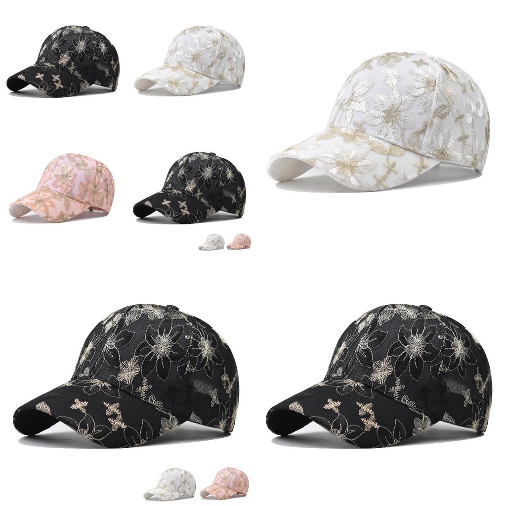 Fashionable Lace Baseball Cap Summer Women's Big Embroidered Flower Daisy Gold Thread Duck Tongue Hat