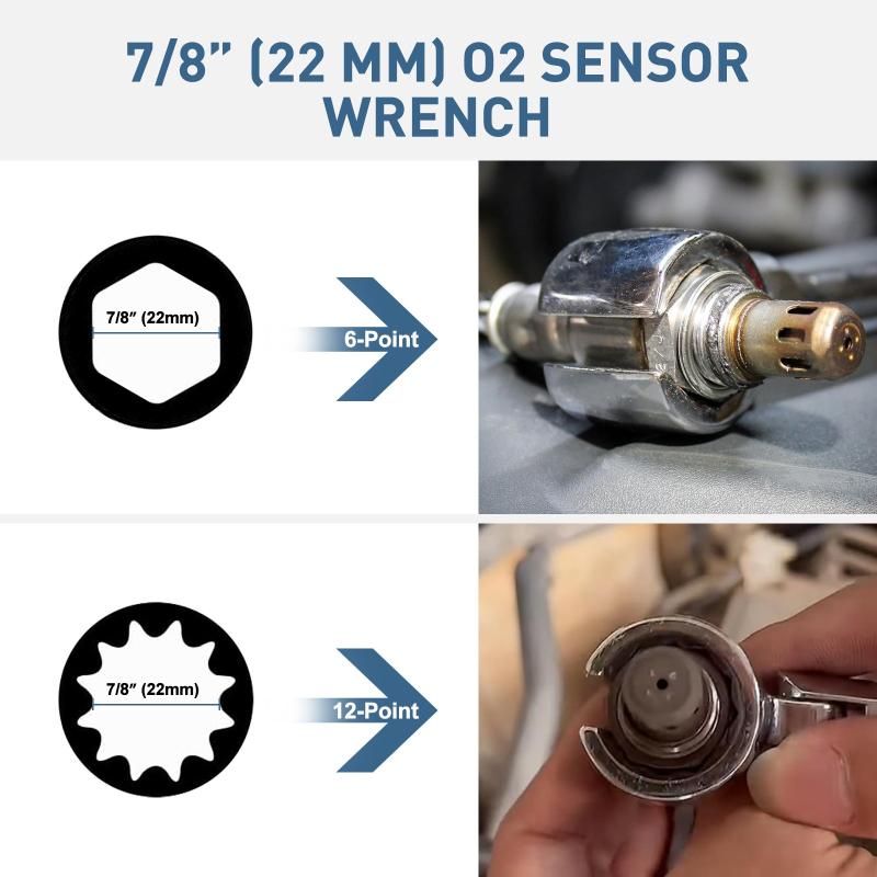 O2 Oxygen Sensor Wrench 7/8" 22mm Flex Head 6pt 12pt Hex Socket for Car Engine Repair Automotive Service Use