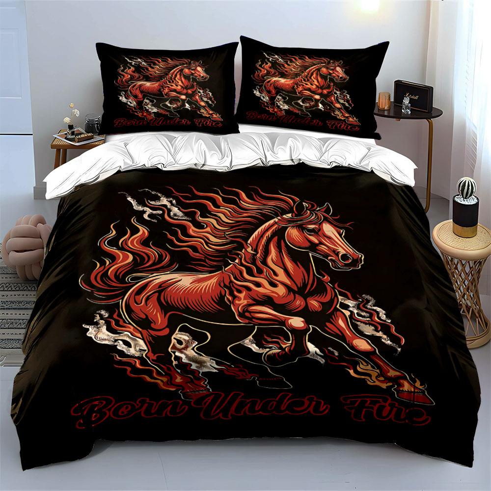 Fiery horse with flames. Bedding sets Duvet cover sets Duvet covers Pillowcases(1 * Duvet Cover 2 * Pillowcases without duvet insert)