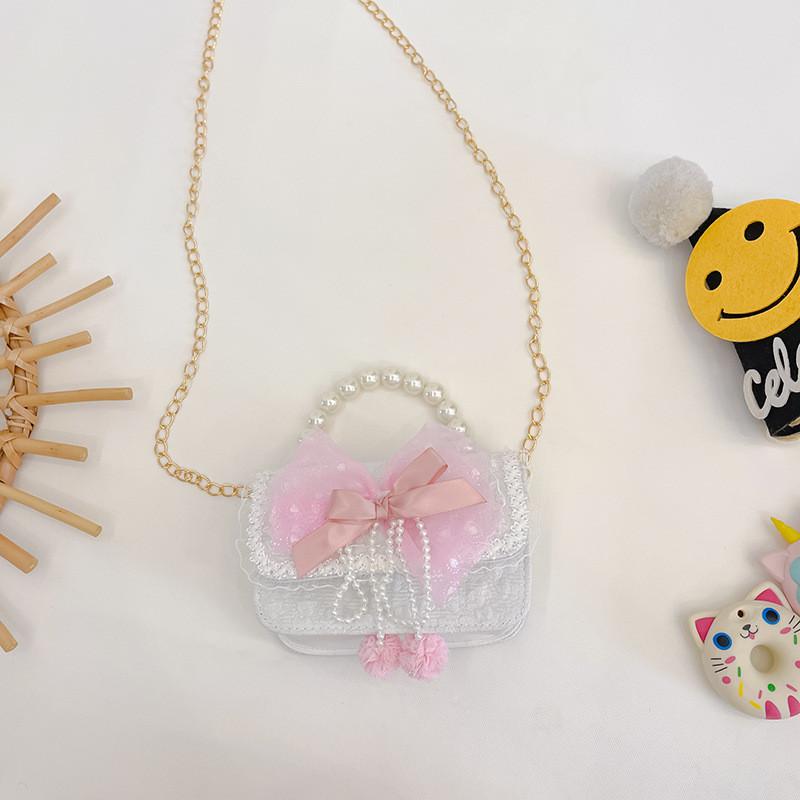 Fashionable Mini Princess Handbag With Stylish Bow And Chain For Kids Daily Use Bow White