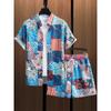 2024 New Men's Beach Wear 2-Piece Quick Drying Hawaiian Shirt and Shorts Set Summer Men's Fashion Striped Print Casual Wear
