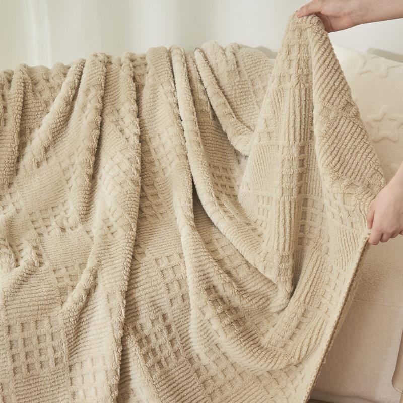 Thickened Warm Double Sided Fleece Throw Blanket Soft Flannel Jacquard for Winter Gift