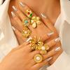 Stainless Steel Classic Flower Leaf Ring Pearl Stacked Ring Large Exaggerated Ring Women Gold Color Fine Jewelry Gifts for Her