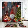 Christmas Elf Shower Curtain Rug Bathroom Set Snowman Fawn Xmas Gift Happy New Year Shower Curtain Set Bathroom Decoration