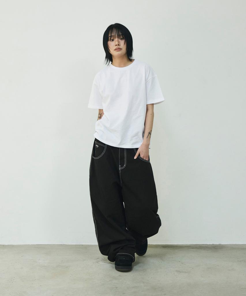 SCALLYWAG Stitch Wide Sagging Cotton Pants [Black]