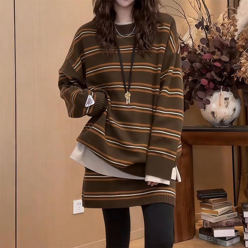 

2026 Women s Striped Knit Sweater & Skirt Set - Age-Defying, Versatile, Warm Two-Piece for Fall/Winter S