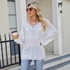 A Loose and Casual Women's Top with Sequined Embroidery, Lace Collar and V-neck Pullover