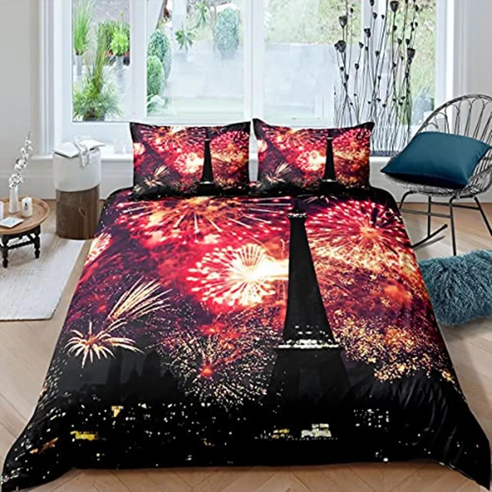Fireworks Soft Durable Quality Duvet Cover Colourful Fires Celebrate Mery Christmas Theme Polyester for Children Tens Women for Bedrom Decoration