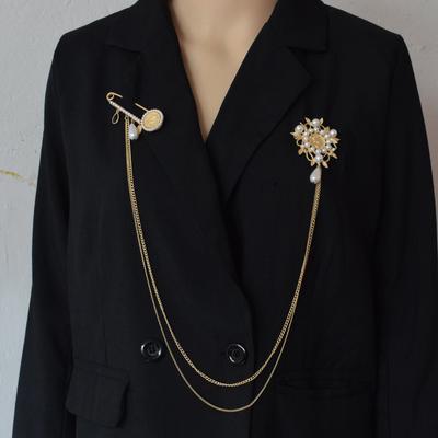 Women Men Baroque Classic Long Chains Brooch Jewelry Gold Color Metal Vintage Palace Sun Pearl Pins Jewelry For Lady Gift