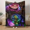 1PC Colorful Cheshire Cat Plush Blanket - Seasonal Decorative Throw for Home, Soft Flannel Throw Blanket - Versatile & Cozy for Bedroom, Liv