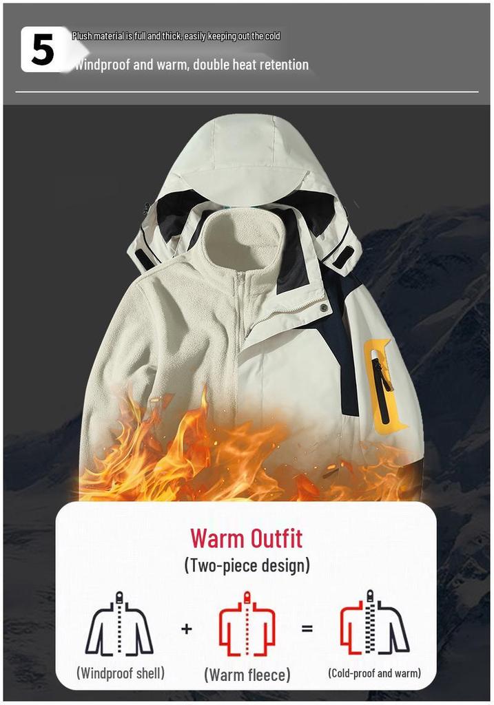 Unisex Three-in-One Detachable Ski & Mountaineering Jacket: Waterproof, Windproof, for Autumn & Winter.