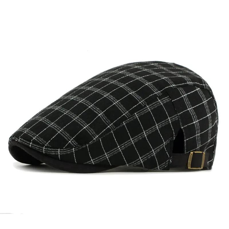 

Spring Summer Cotton Geometric Print Newsboy Caps Men Flat Cap Women Painter Beret Hats 140 55-60cm wear чорний