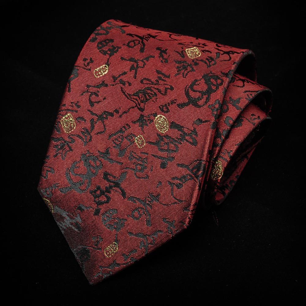 

Casual Calligraphy Chinese Dragon Pattern Tie National Adjustable Jacquard Silk Tie Soft Hand Tied Men Necktie Wedding