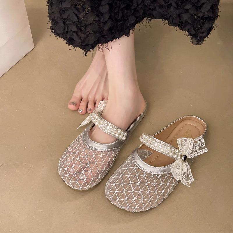 

Тапочки для женщин Милые сандалии Обувь Женская Тренд 2025 Балетки Мюли Бант Удобная женская обувь Босиком Летняя распродажа 35 серебряный