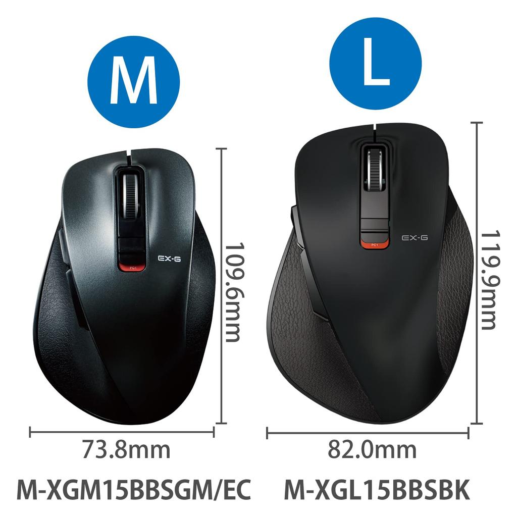 ELECOM Wireless Mouse Bluetooth EX-G, Ultra-Silent Grip, 5-Button Design, Multi-Pairing, M Size, Gunmetallic, M-XGM15BBSGMEC