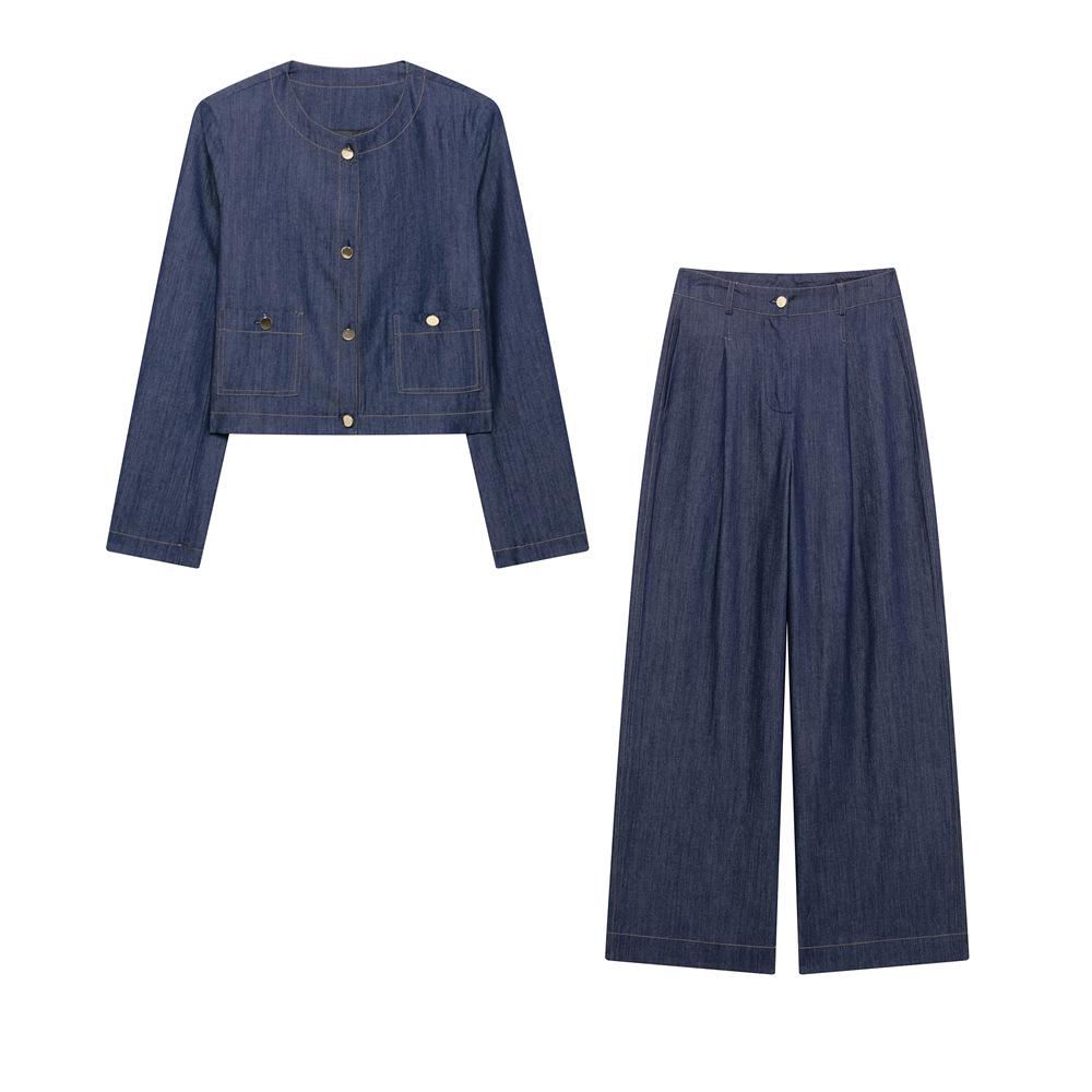 2025 Women's Spring Color-Block Jacket and Wide-Leg Pants Set