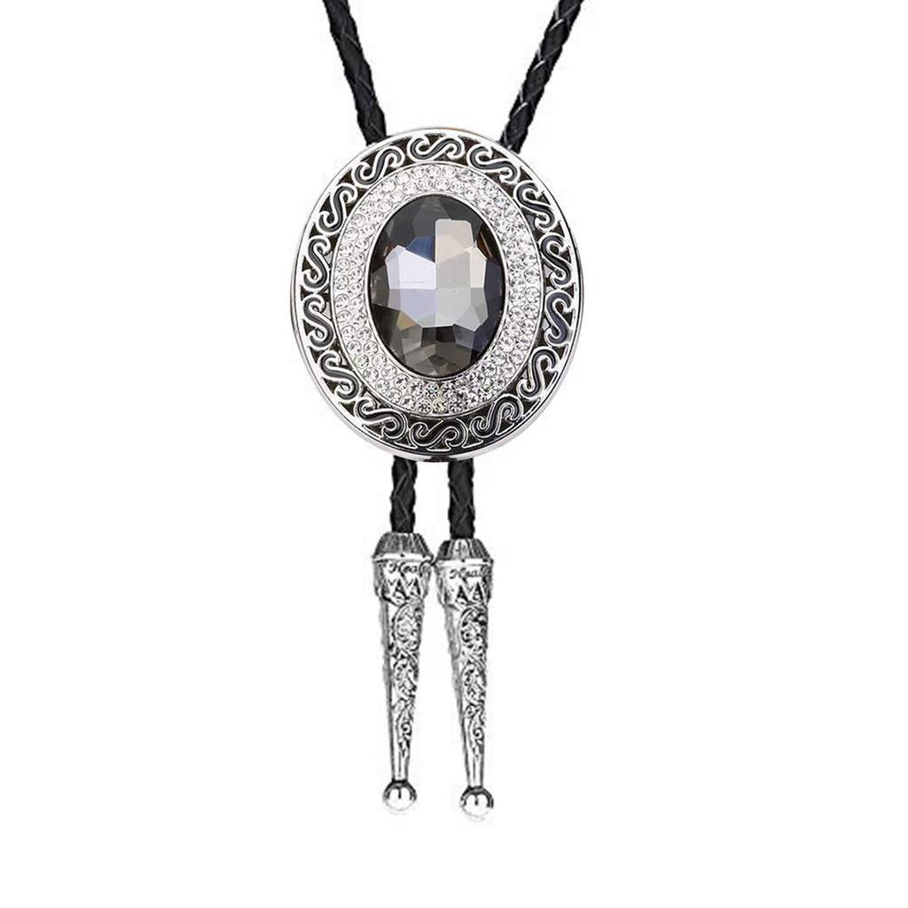 Vintage Western Cowboy Bolo Tie Crystal Necktie Punk Round Shape Necklace Costume Accessory American Bola Tie Western