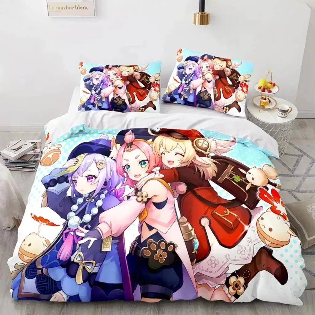 

Anime Genshin Impact Xiao SUCROSE Qiqi Beding Set 3D Printed Suitable for Bedrom Soft Duvet Cover Set With Pilowcases Home Textile 135*200cm Eu-Single