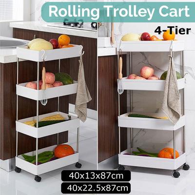White 4-Tier Multifunction Kitchen Trolley Rack Wide Slim Space Saver Bathroom Kitchen Storage Shelf with Wheels PP And Steel