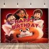 Cartoon Turning Red Happy Birthday Backdrop Banner Cute Red Panda Theme Kids Girls Birthday Party Decor Photo Background Supplie