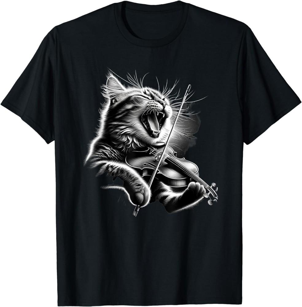 Funny Orchestra Musician Violinist Rock Cat Playing Violin Gift Unisex T-Shirt