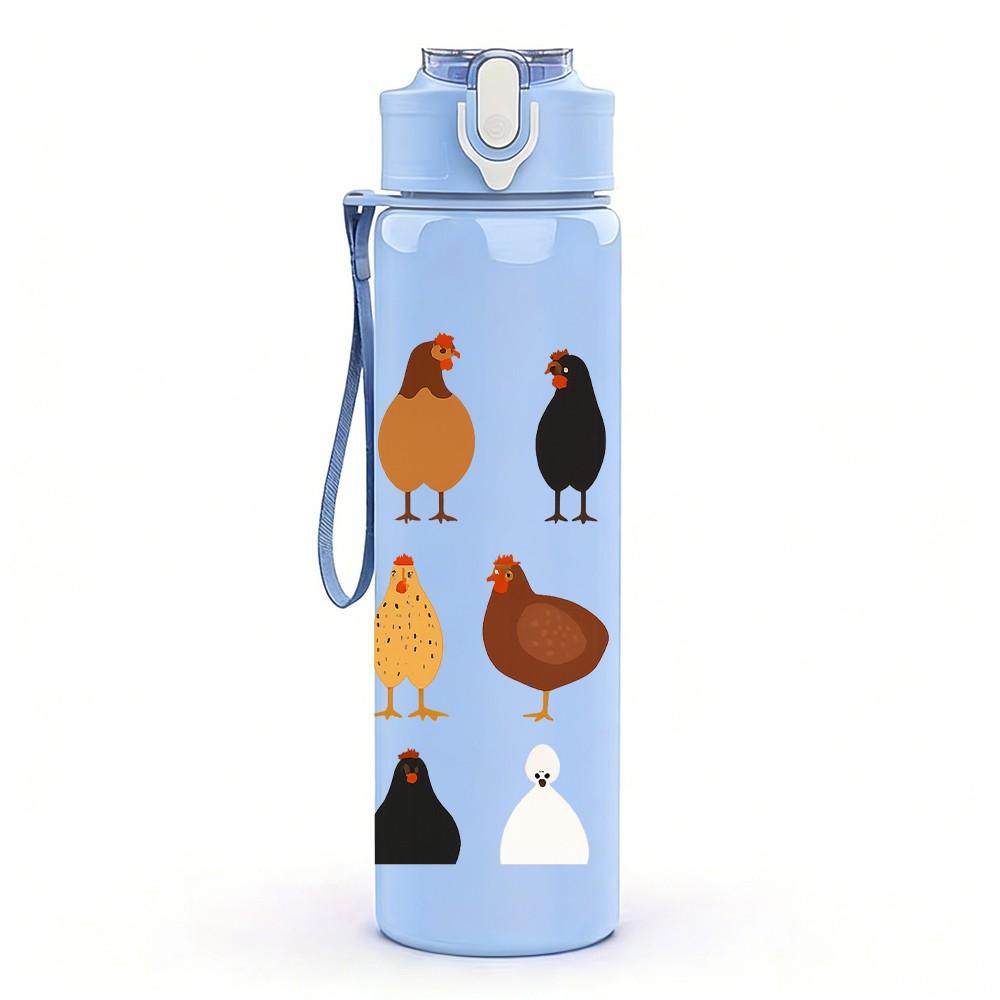 1PC Group Chicken Bird Pattern 750ml Color Plastic Sports Water Bottle Leakproof Flip Straw Lid Suitable for Sports Office Home Use