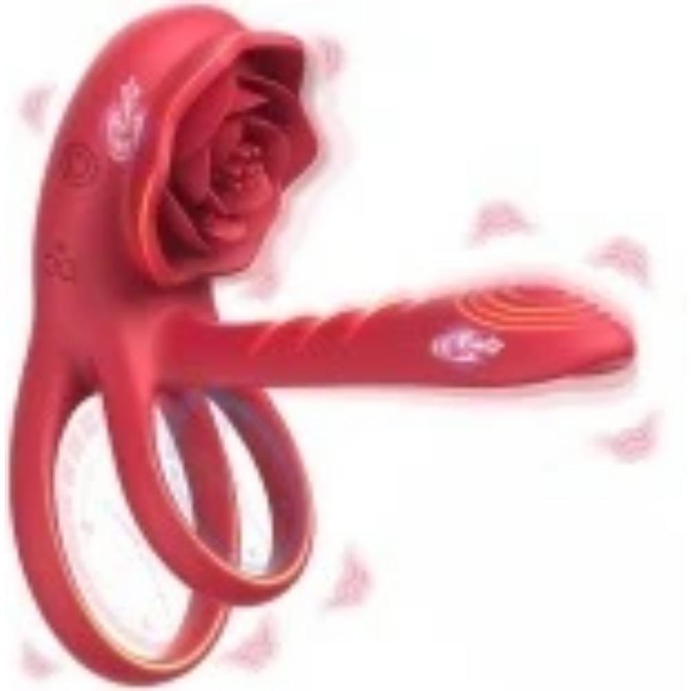 Penis Ring Vibrator with Vibrating Rose Clitoral Stimulator, 7 Vibration Modes, Adult Sex Toys for Men and Women