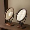 Retro Bedroom Desktop Mirror Solid Wood Makeup Mirror Home Desktop Chinese Style Rotatable Vanity Mirror Room Decoration