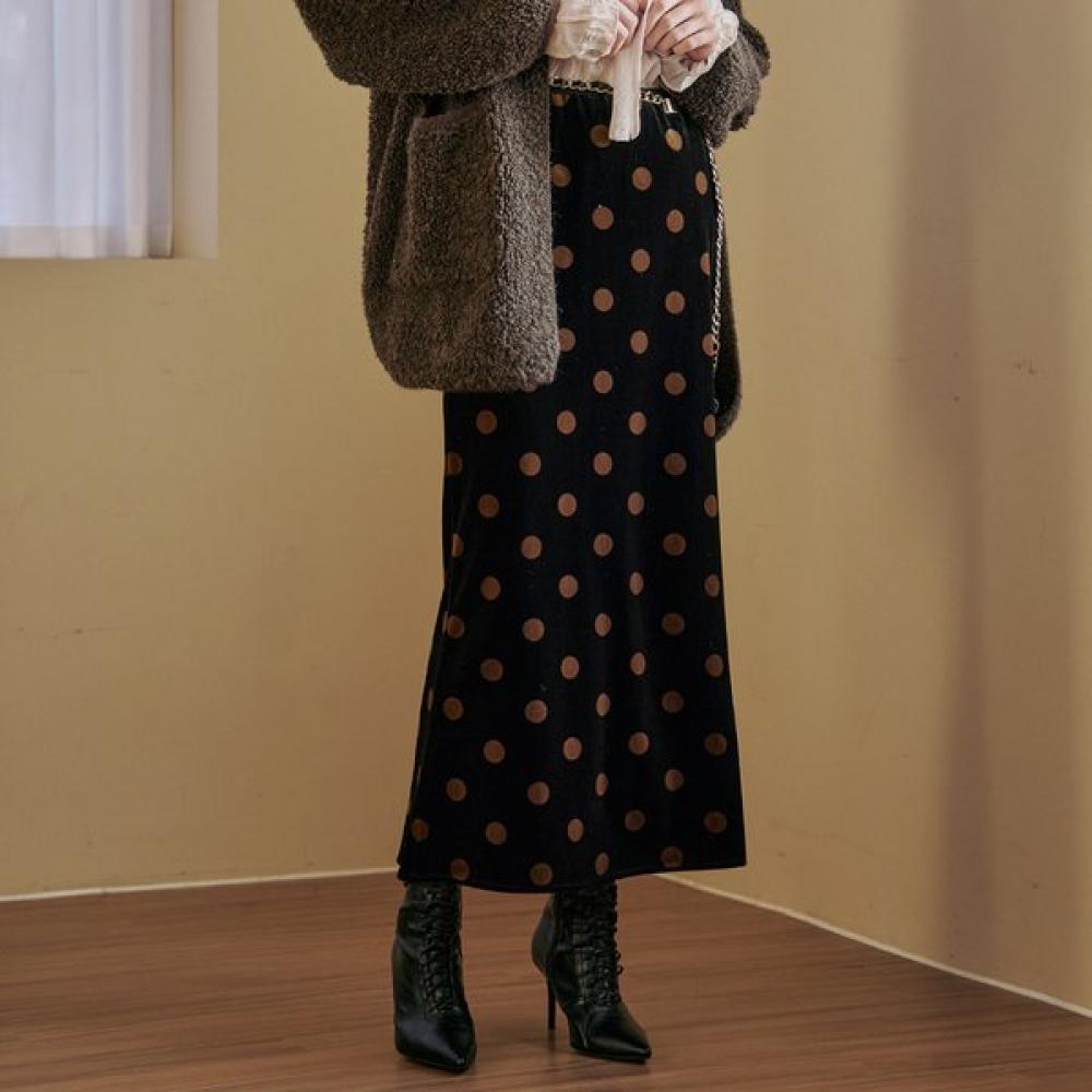 Maxza Velvet Dot H Line Slit Long Skirt Ze01qs005na blacks/SM