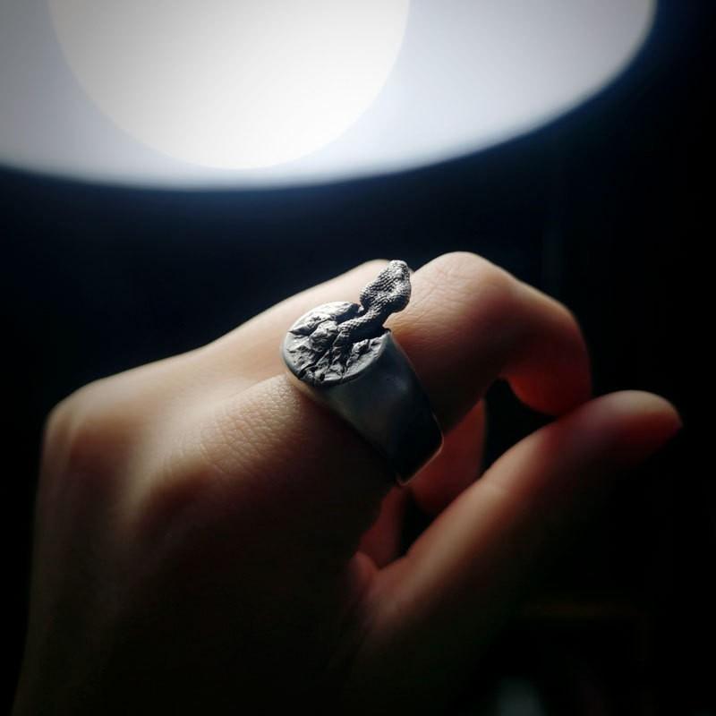 Handmade Vintage Snake Zodiac Ring Adjustable Open Band Copper Unisex Wide Statement Women Men