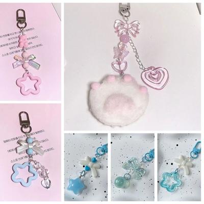 Sea Theme Cat Claw Phone Charm Y2K Star Bead Phone Keychain Sweet Cat Claw Pendant  Earphone